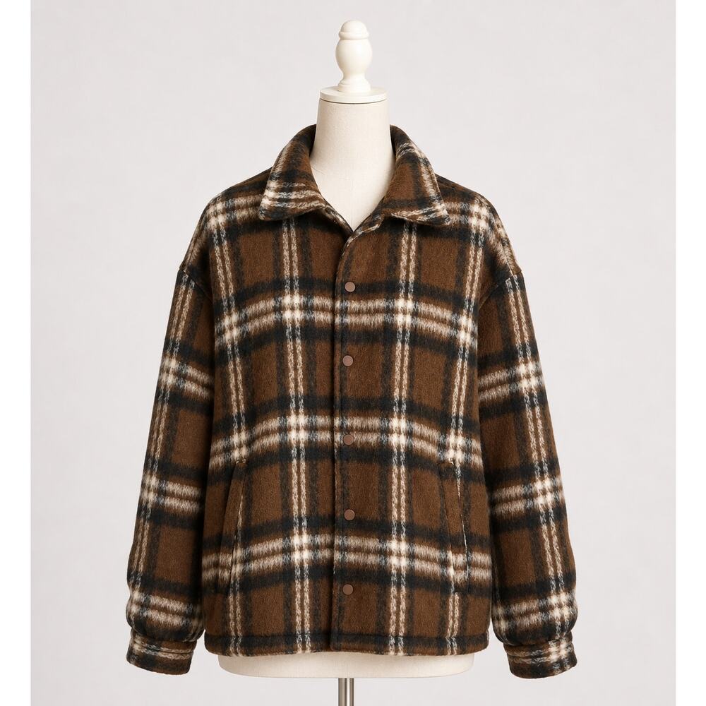 Brown and Black Plaid Coat Large Shacket Snap Maison Article